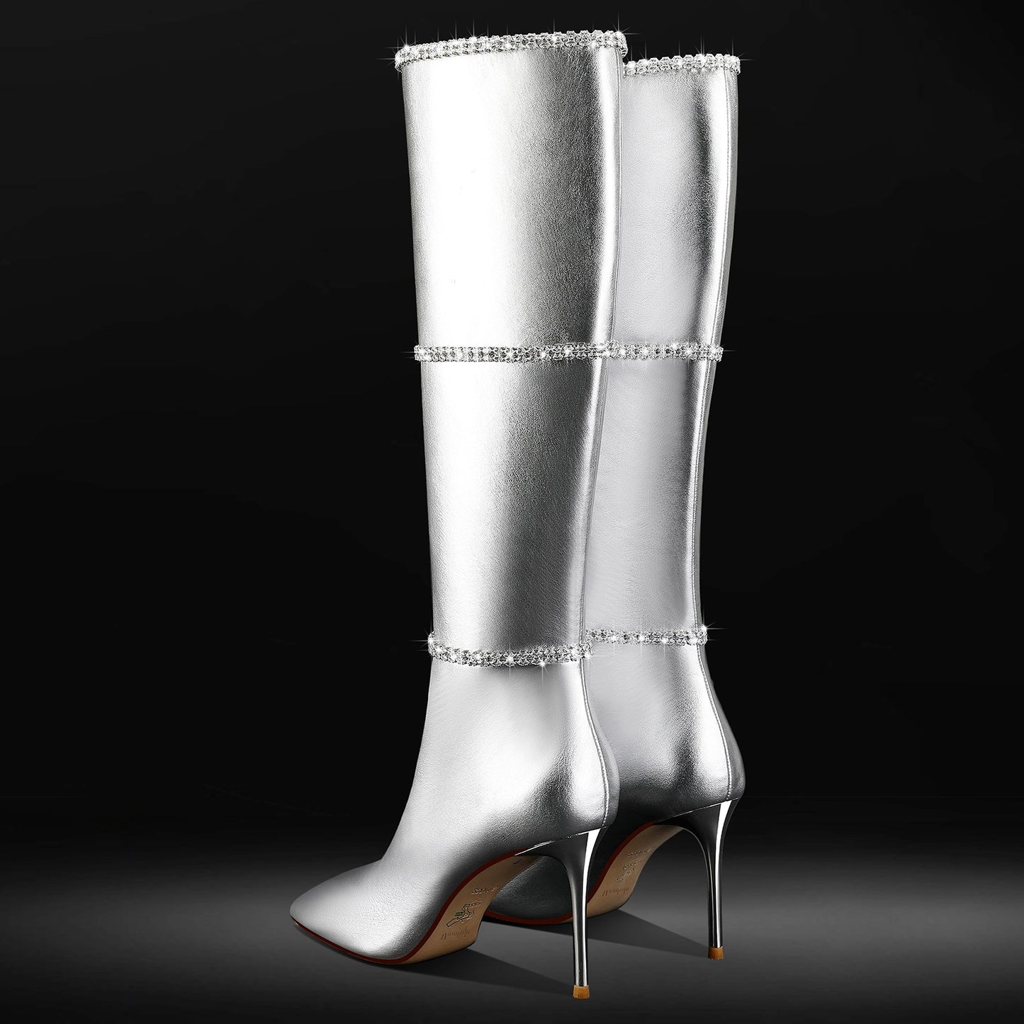 High Heel Knee Leather Boots, Sexy Pointed Toe Stilettos