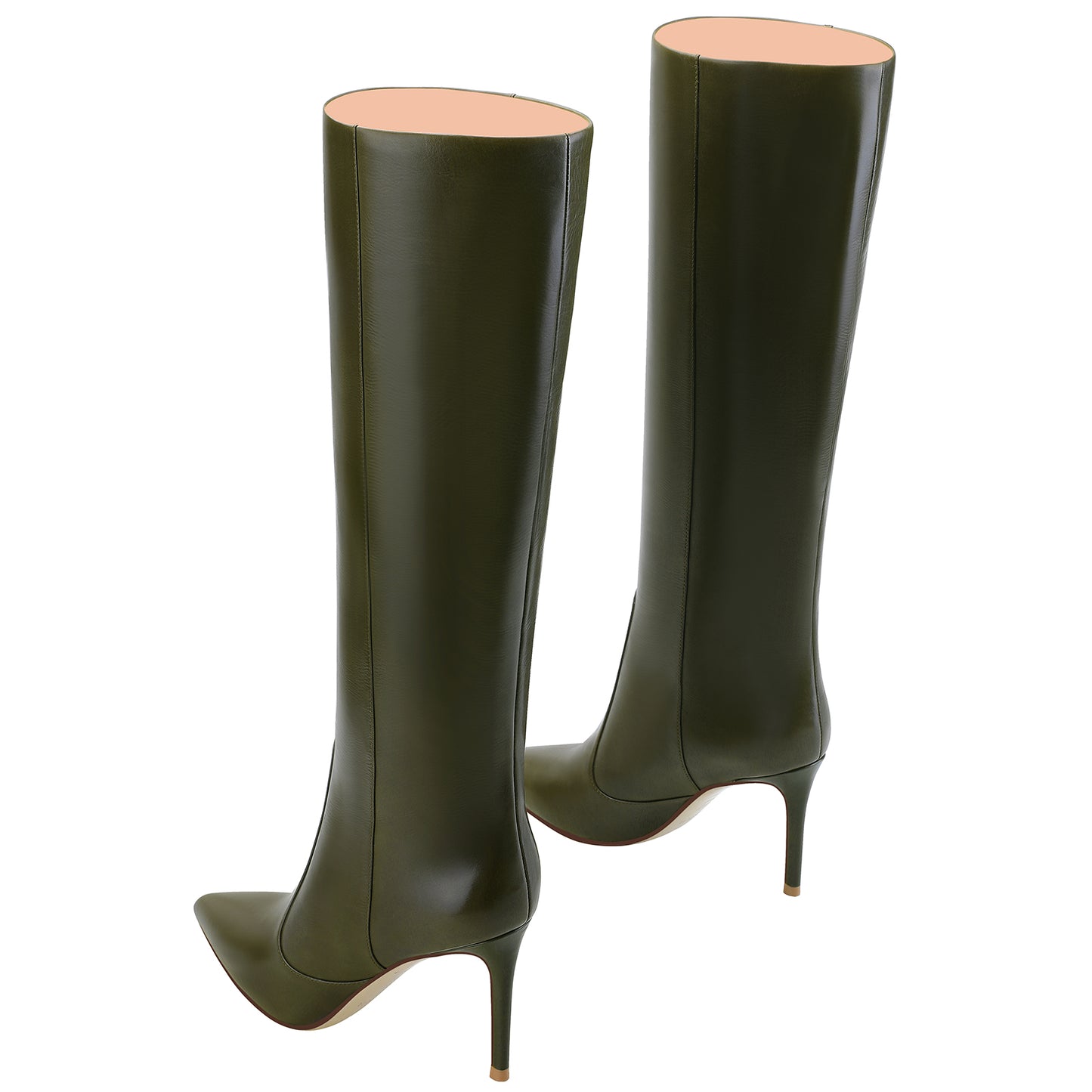 Leather Pointed Toe Knee High Stiletto Wide-Calf Boots